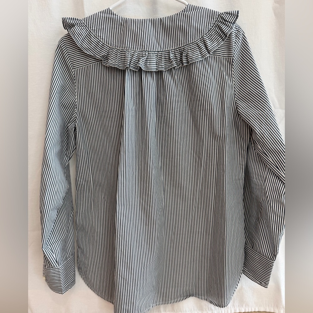 J. Crew Oversized Ruffle-Collar Shirt Women's 6 Black & White Striped AW714 - Picture 5 of 5